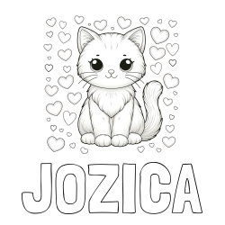 Pobarvanka imena JOŽICA in pobarvanka ljubke mucke obdane s srčki