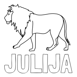 Online izdelana pobarvanka - Pobarvanka imena JULIJA in otroška pobarvanka leva