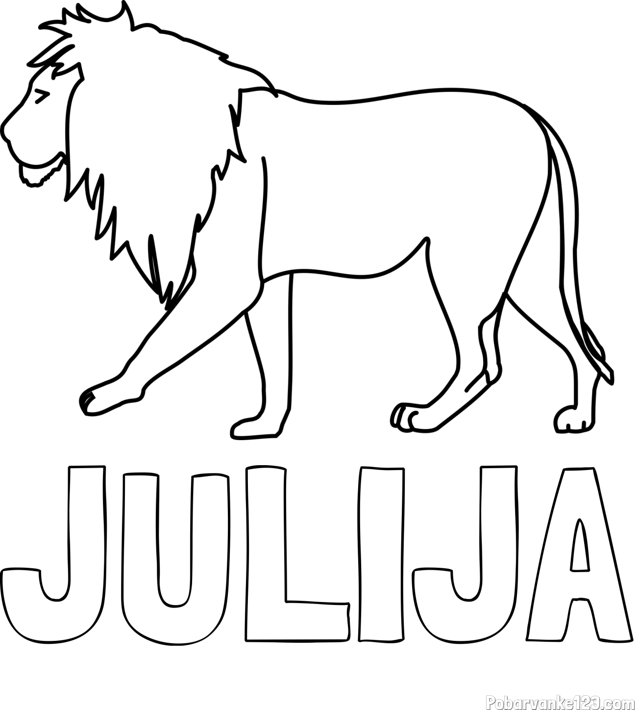 Pobarvanka imena JULIJA in otroška pobarvanka leva