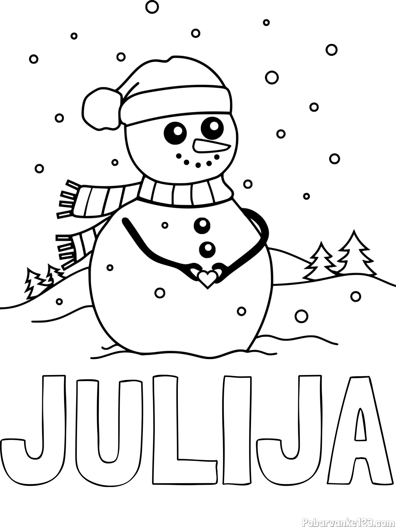 Pobarvanka imena JULIJA in pobarvanka prikupnega snežaka