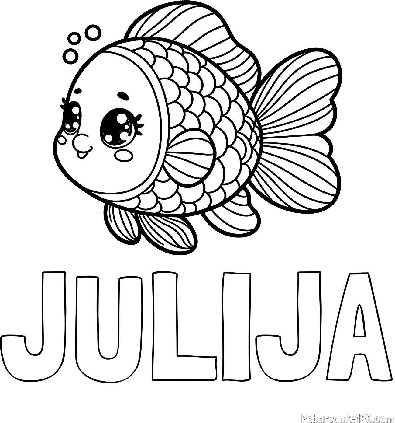 Pobarvanka imena JULIJA in pobarvanka ribe z bujnimi plavutmi
