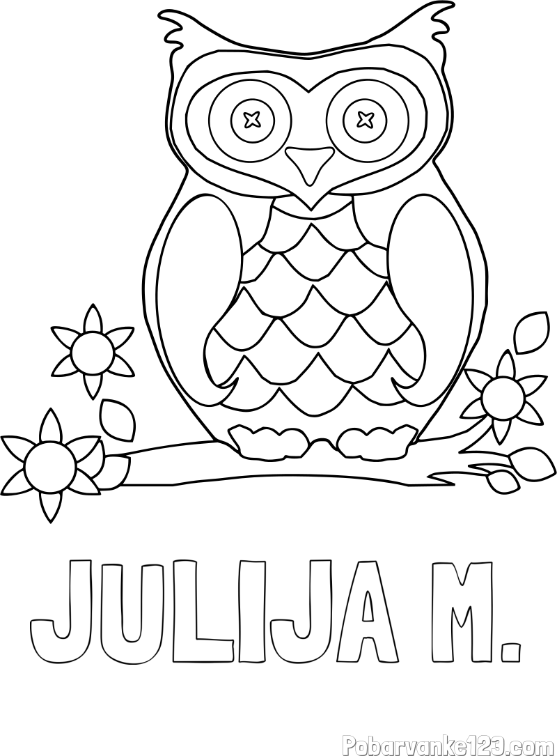 Pobarvanka imena JULIJA M. in pobarvanka sove