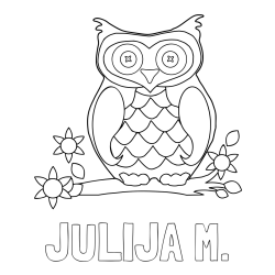 Online izdelana pobarvanka - Pobarvanka imena JULIJA M. in pobarvanka sove