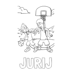 Online izdelana pobarvanka - Pobarvanka imena JURIJ in pobarvanka košarkarjev pri igri