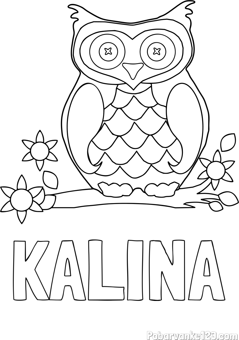 Pobarvanka imena KALINA in pobarvanka sove