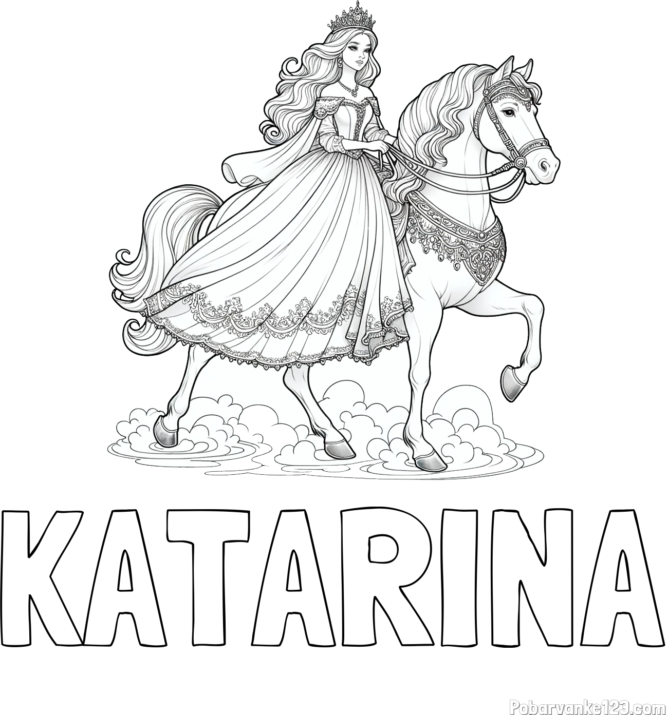 Pobarvanka imena KATARINA in pobarvanka princese na konju
