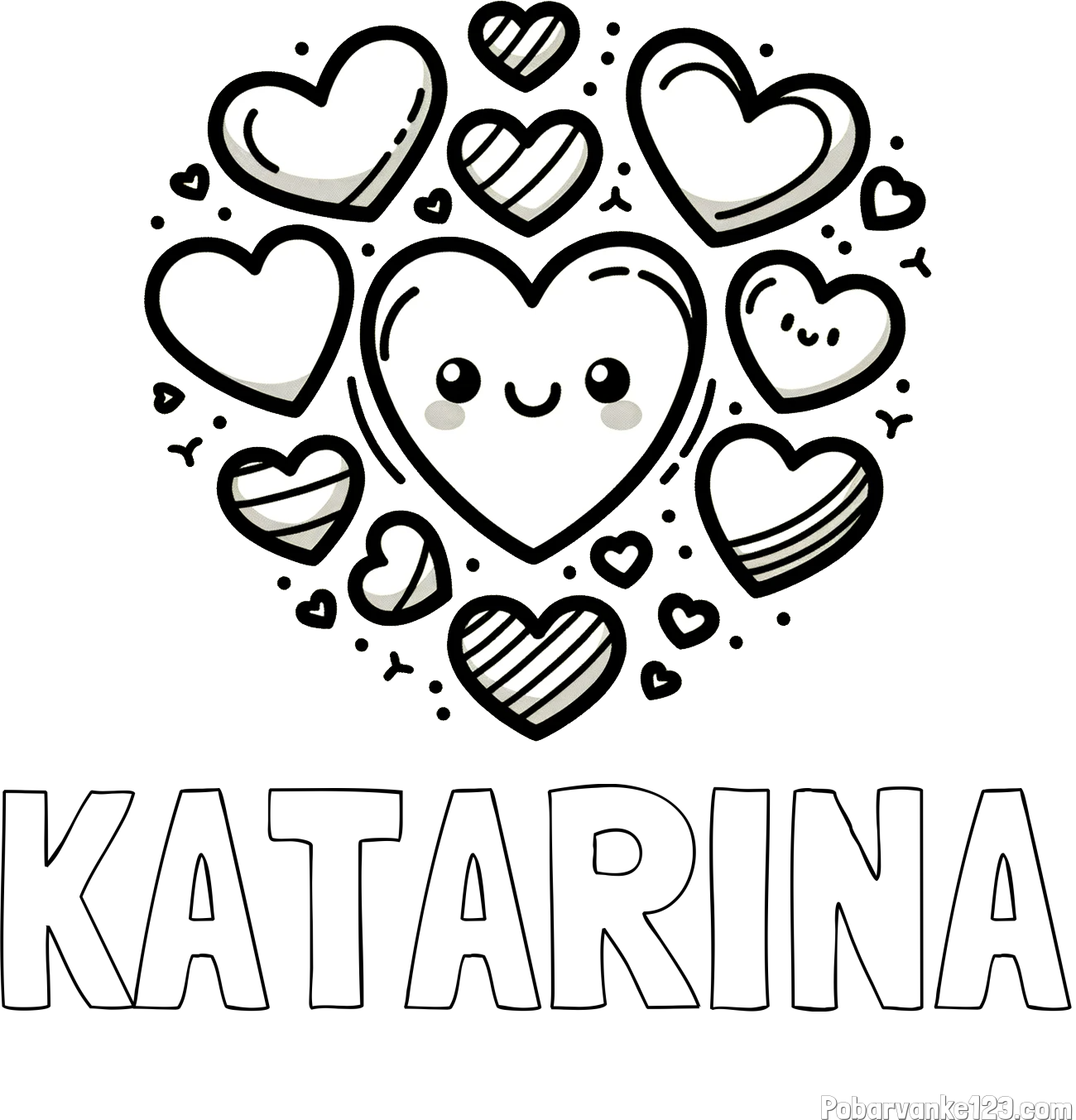 Pobarvanka imena KATARINA in pobarvanka srčkov