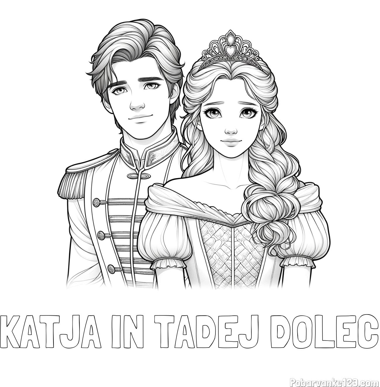 Pobarvanka imena KATJA IN TADEJ DOLEC in pobarvanka princa in princeske