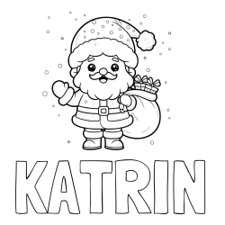 Online izdelana pobarvanka - Pobarvanka imena KATRIN in pobarvanka Božička s polno vrečo daril