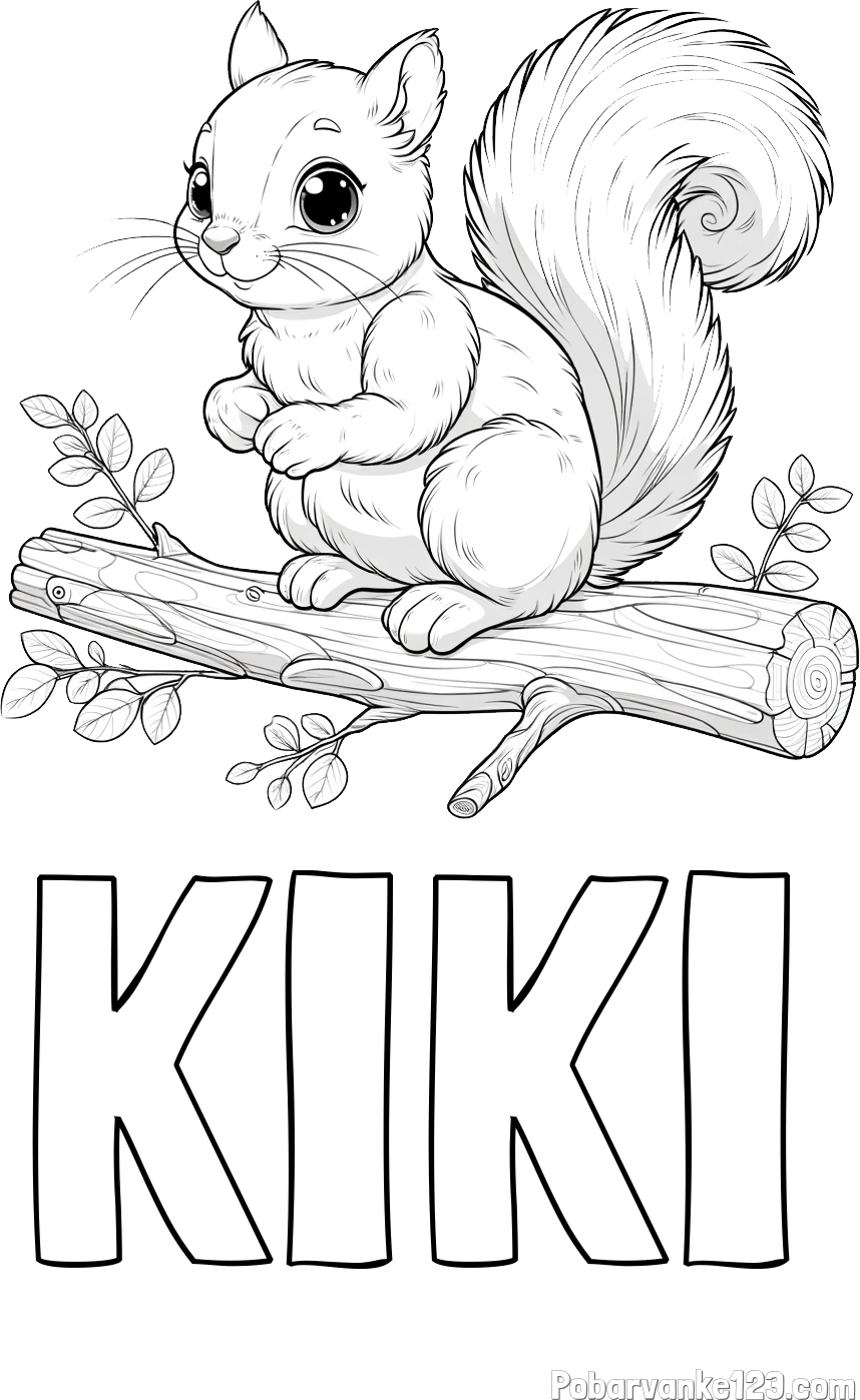 Pobarvanka imena KIKI in pobarvanka veverice na veji