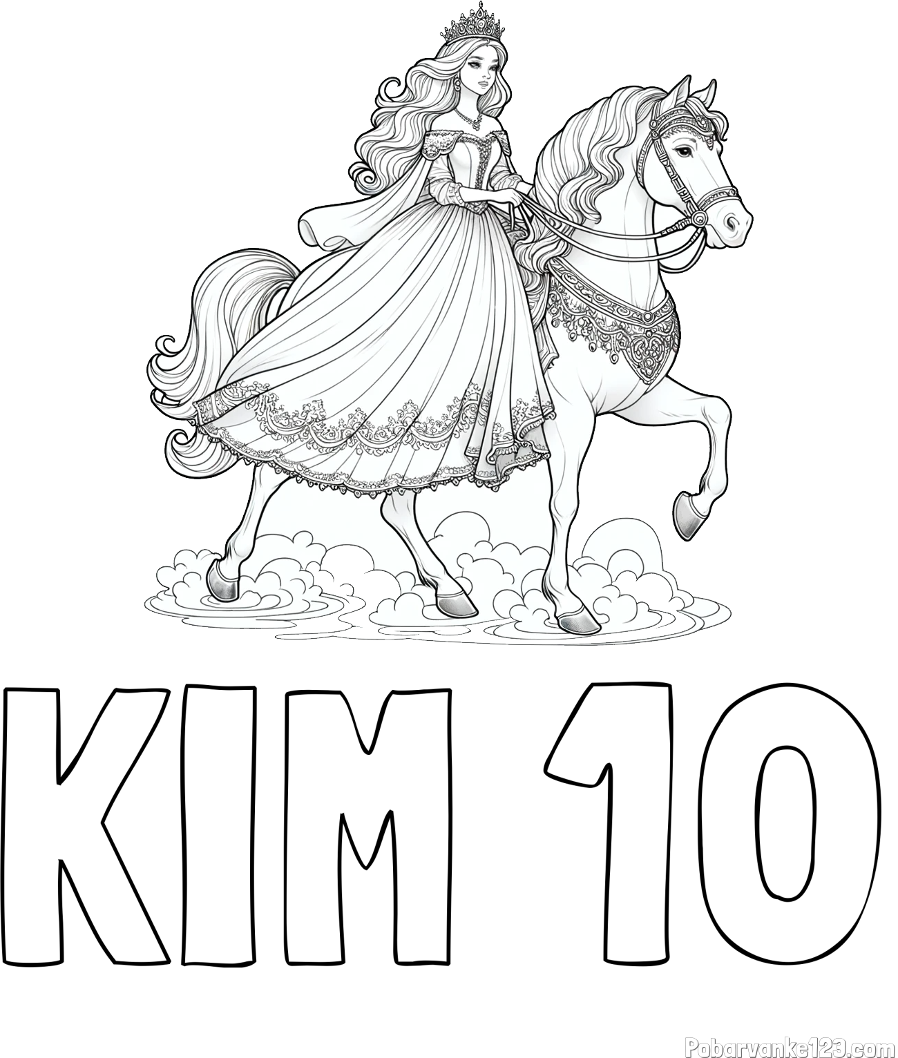 Pobarvanka imena KIM 10 in pobarvanka princese na konju
