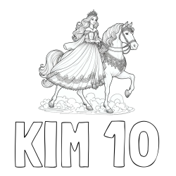 Online izdelana pobarvanka - Pobarvanka imena KIM 10 in pobarvanka princese na konju