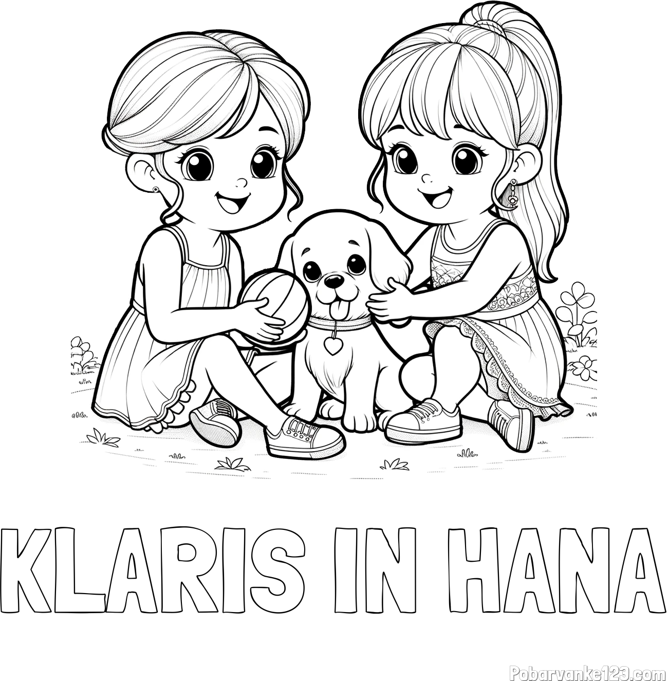 Pobarvanka imena KLARIS IN HANA in pobarvanka prijateljic s kužkom