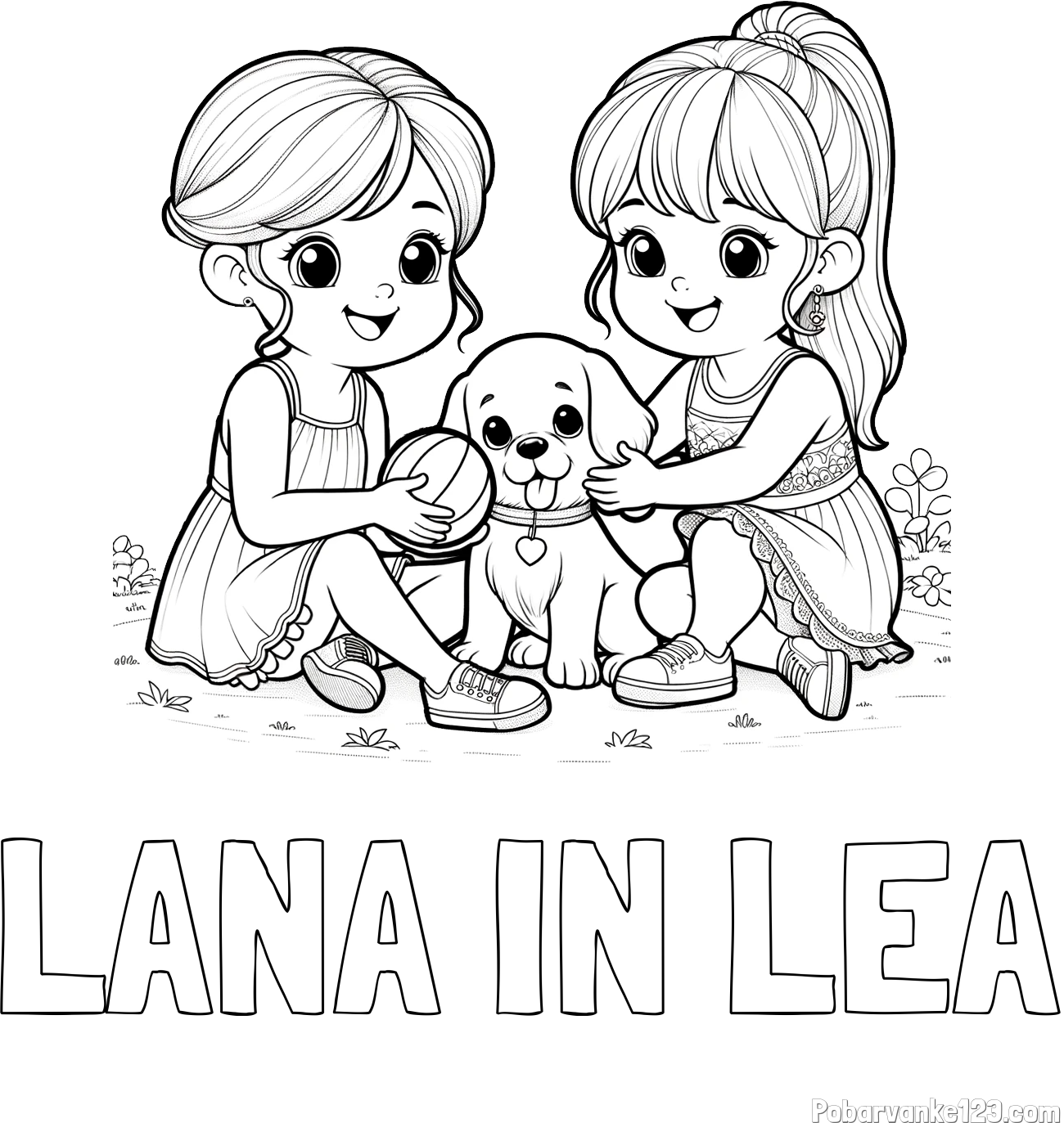Pobarvanka imena LANA IN LEA in pobarvanka prijateljic s kužkom