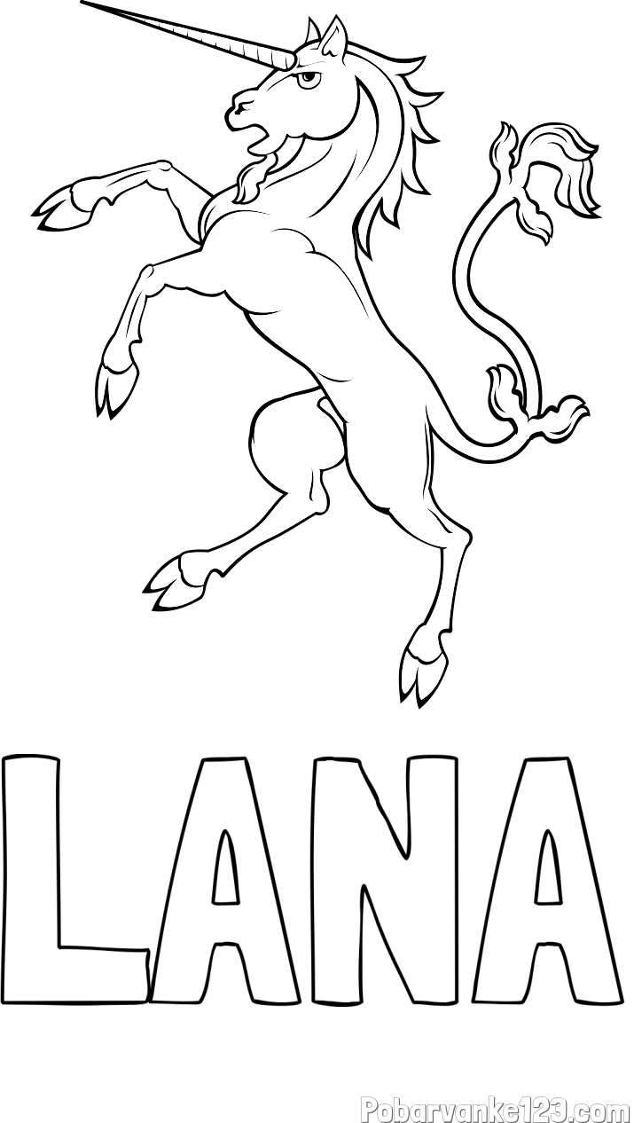 Pobarvanka imena LANA in samorog Pua