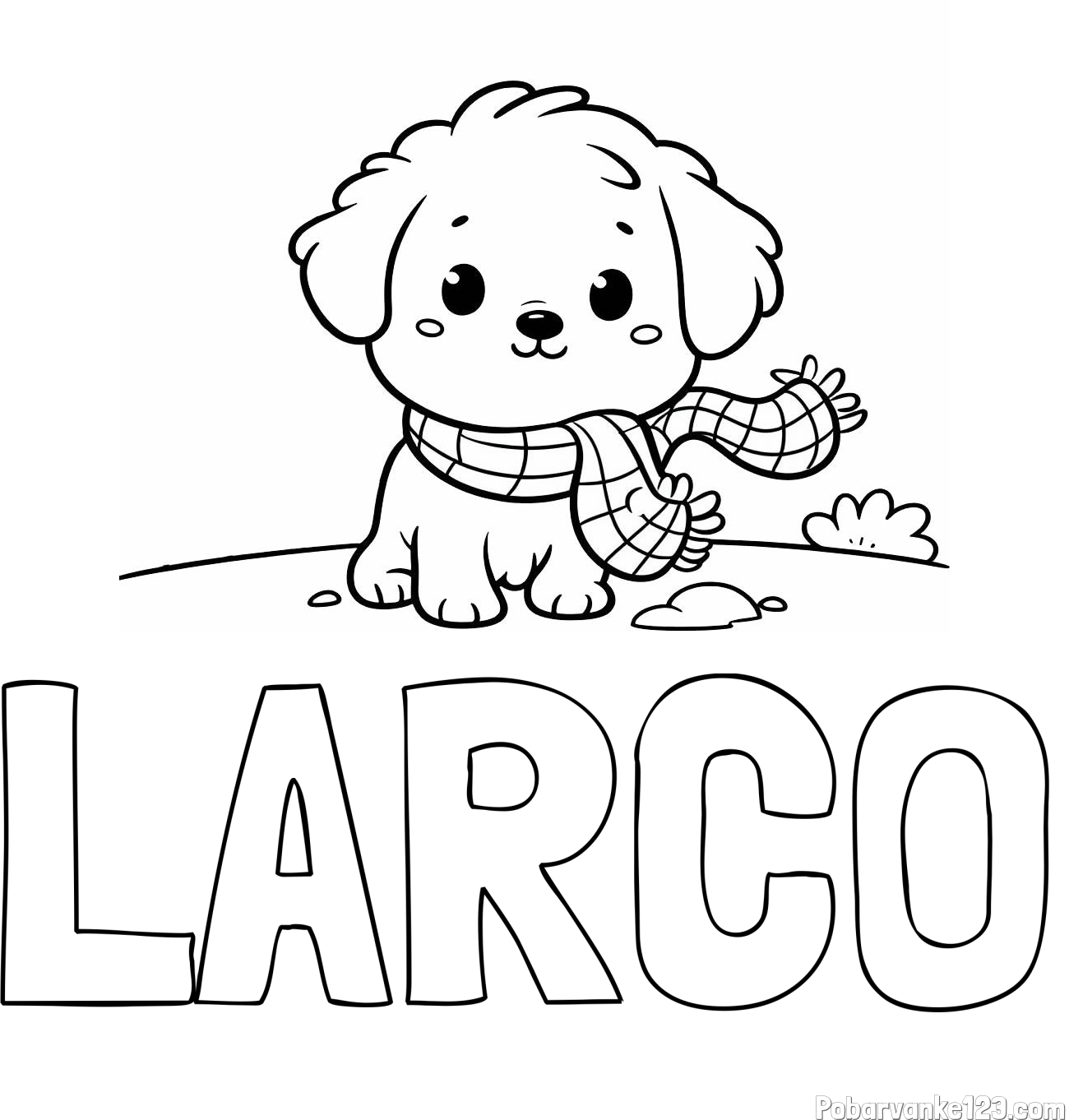 Pobarvanka imena LARČO in pobarvanka prikupnega psička