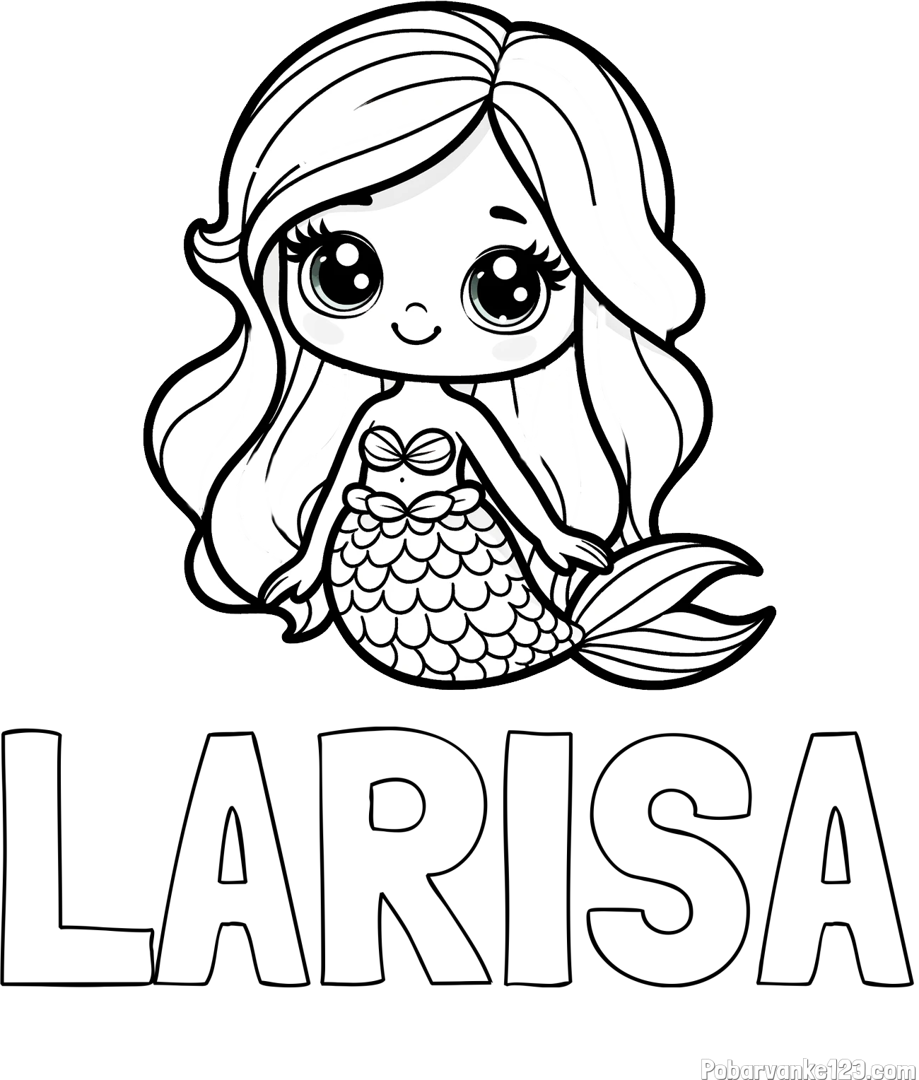 Pobarvanka imena LARISA in pobarvanka prikupne morske deklice