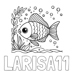 Online izdelana pobarvanka - Pobarvanka imena LARISA11 in otroška pobarvanka ljubke ribe