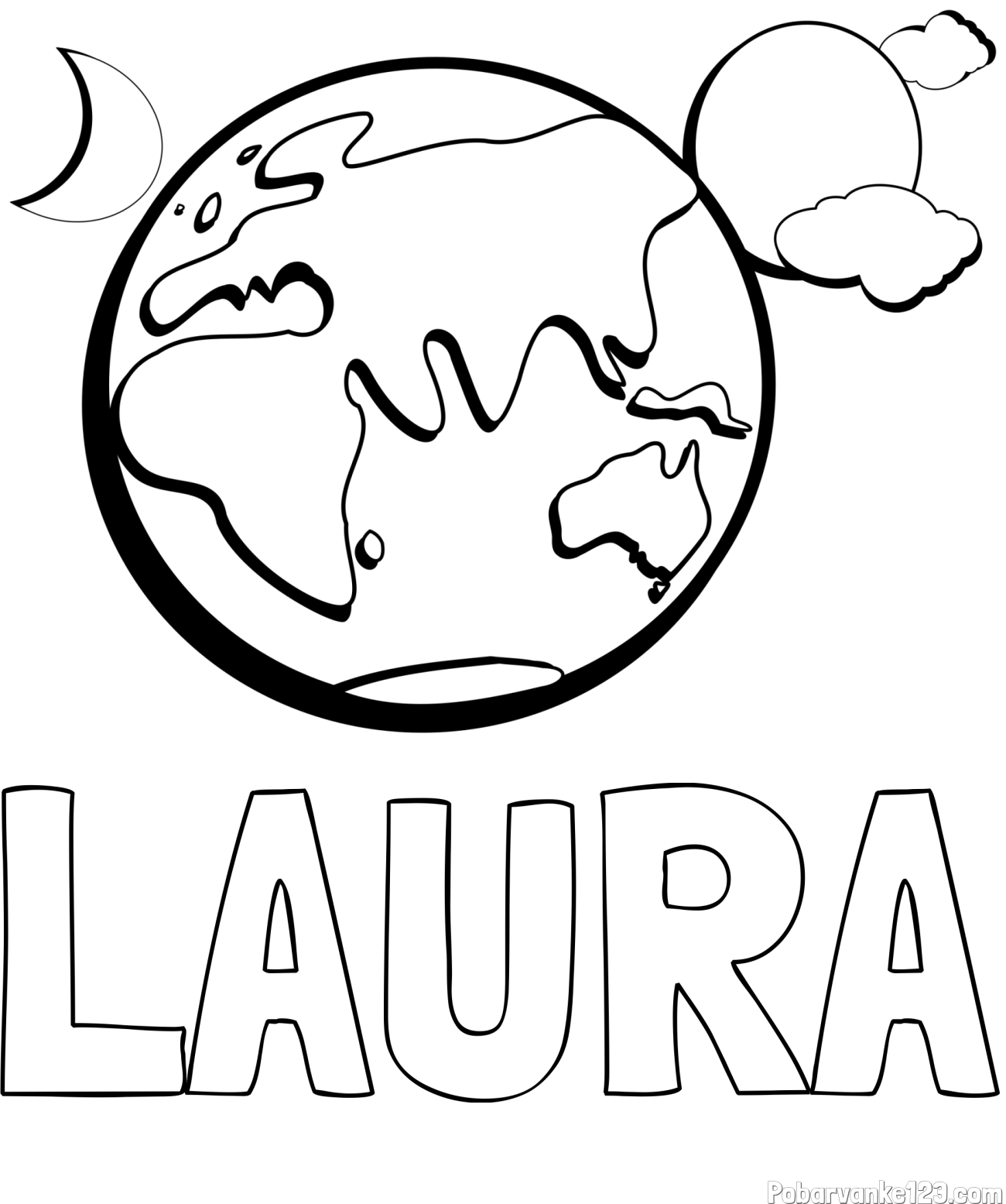 Pobarvanka imena LAURA in pobarvanka planeta Zemlje, lune ter sonca