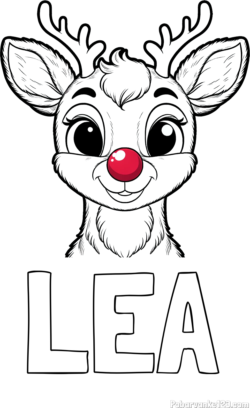 Pobarvanka imena LEA in otroška pobarvanka simpatičnega jelenčka Rudolfa