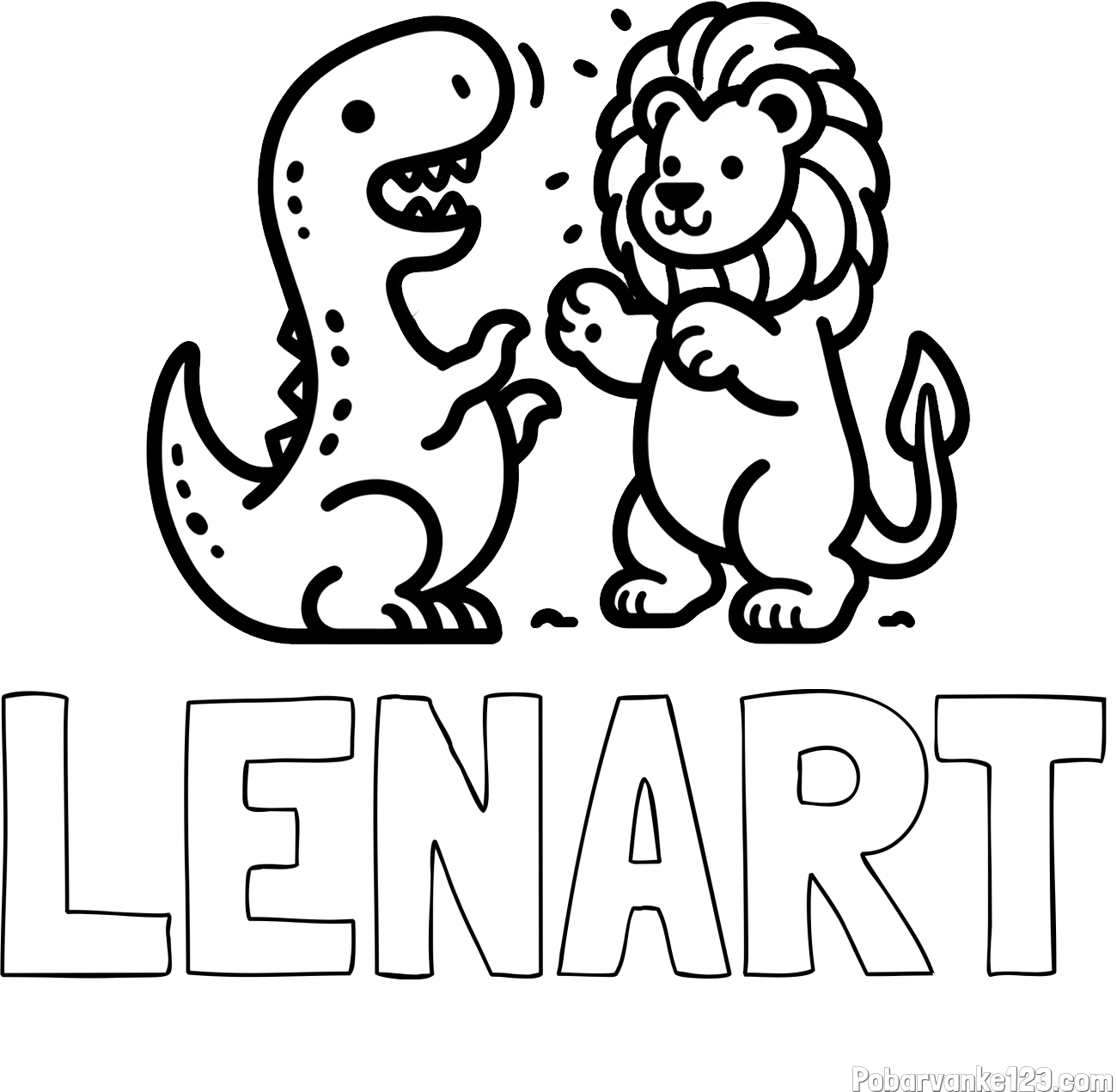 Pobarvanka imena LENART in pobarvanka dinozavra, ki napada leva