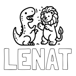 Online izdelana pobarvanka - Pobarvanka imena LENAT in pobarvanka dinozavra, ki napada leva