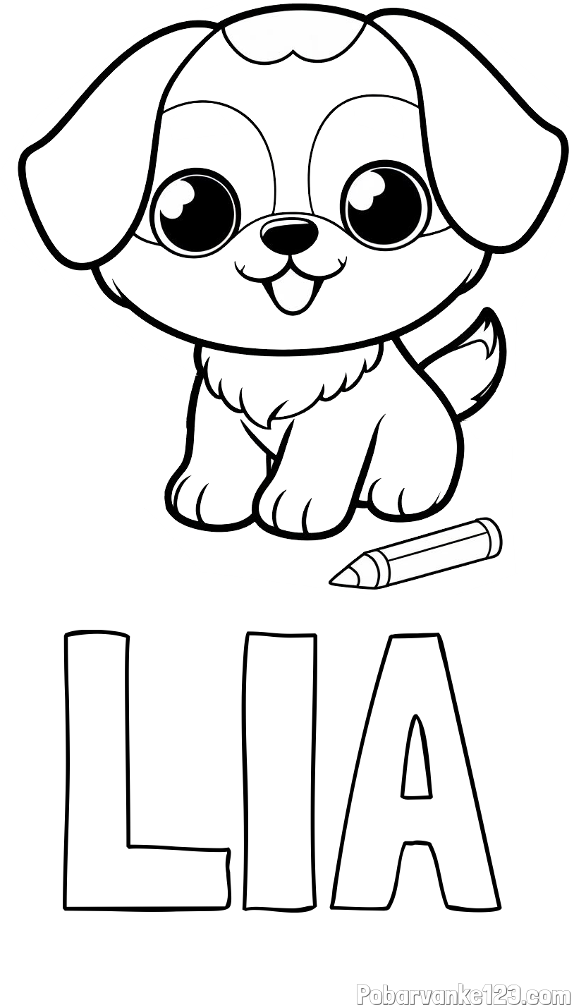 Pobarvanka imena LIA in pobarvanka prikupnega kužka