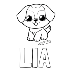 Pobarvanka imena LIA in pobarvanka prikupnega kužka