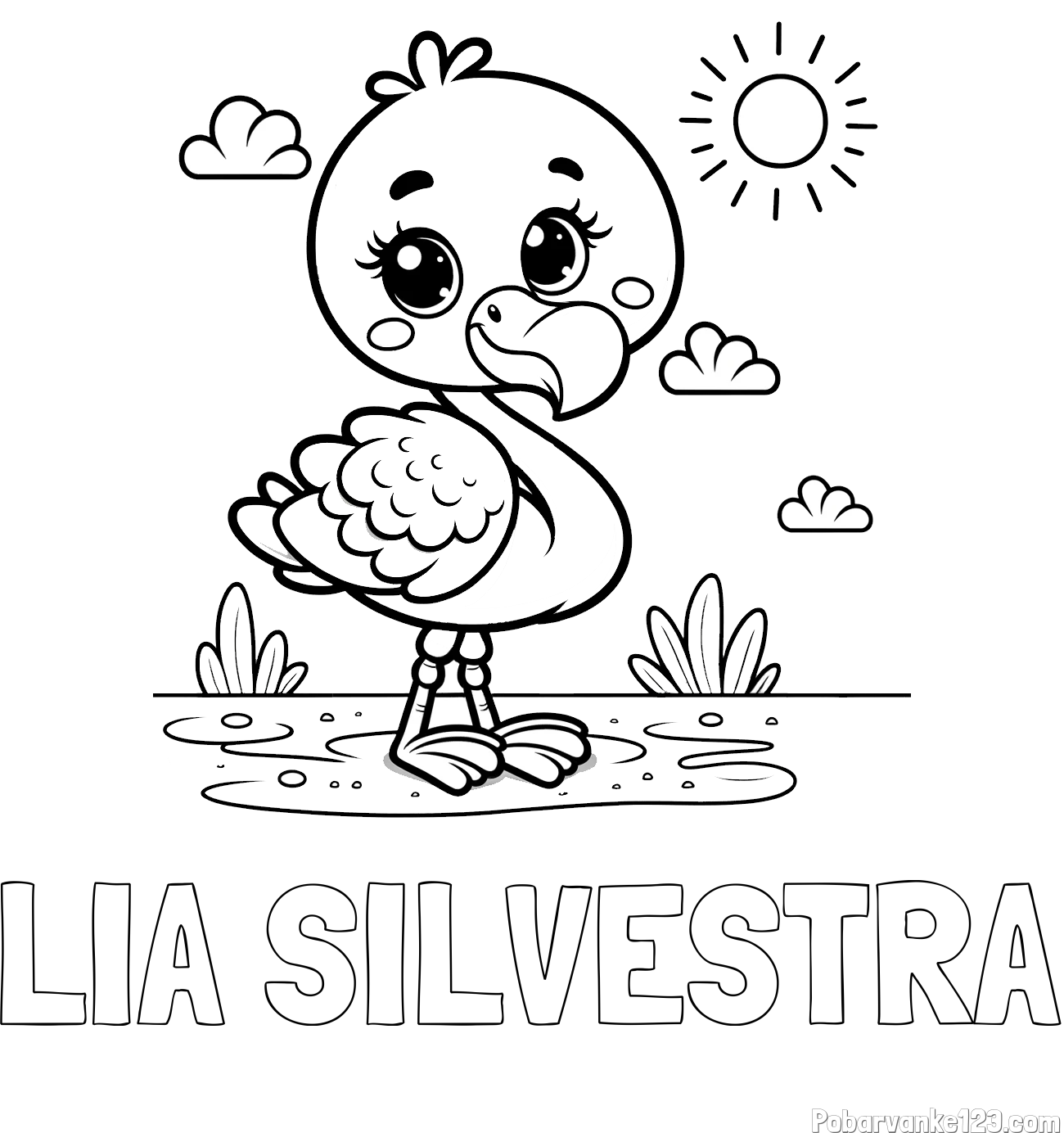 Pobarvanka imena LIA SILVESTRA in pobarvanka ljubkega flaminga