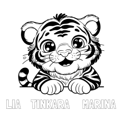 Online izdelana pobarvanka - Pobarvanka imena LIA    TINKARA     MARINA in pobarvanka tigrček