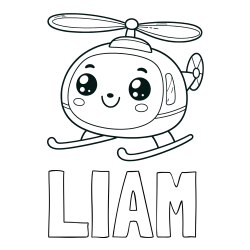 Online izdelana pobarvanka - Pobarvanka imena LIAM in otroška pobarvanka ljubkega helikopterja