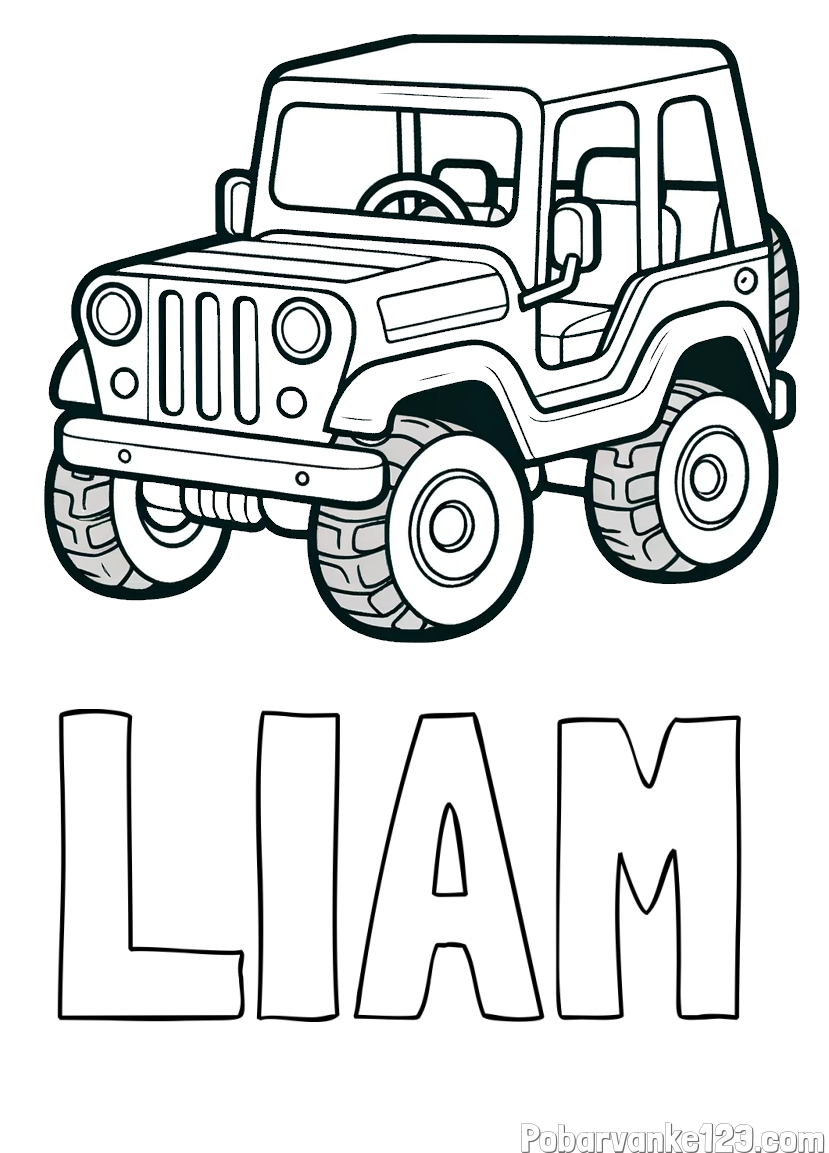 Pobarvanka imena LIAM in preprosta pobarvanka jeep-a