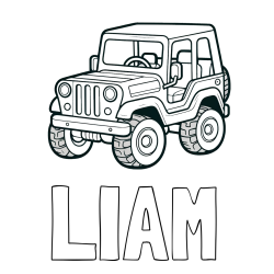 Online izdelana pobarvanka - Pobarvanka imena LIAM in preprosta pobarvanka jeep-a