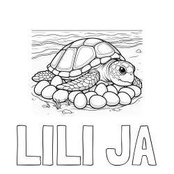 Online izdelana pobarvanka - Pobarvanka imena LILI JA in pobarvanka želve na obali