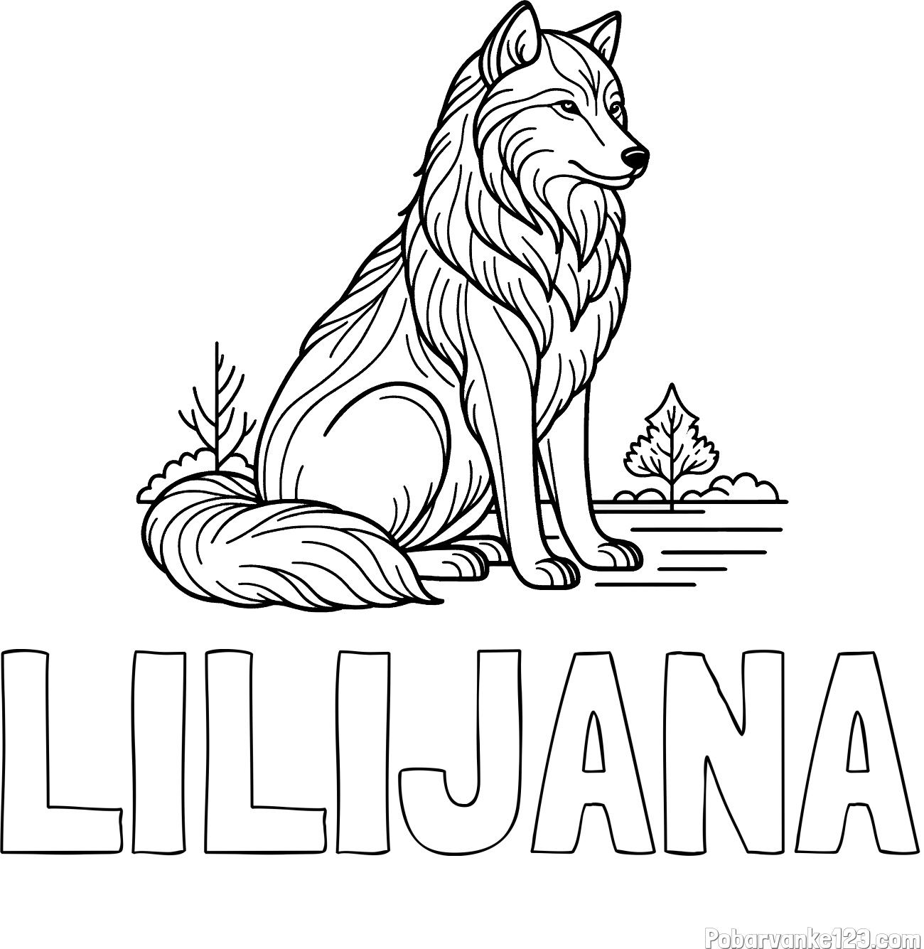 Pobarvanka imena LILIJANA in pobarvanka sedečega volka