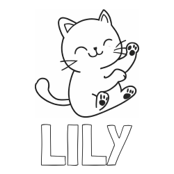 Online izdelana pobarvanka - Pobarvanka imena LILY in pobarvanka razigranega mucka