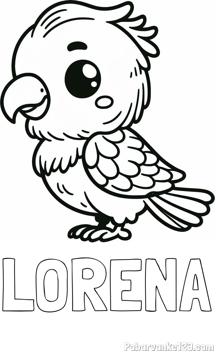 Pobarvanka imena LORENA in pobarvanka ljubkega papagaja