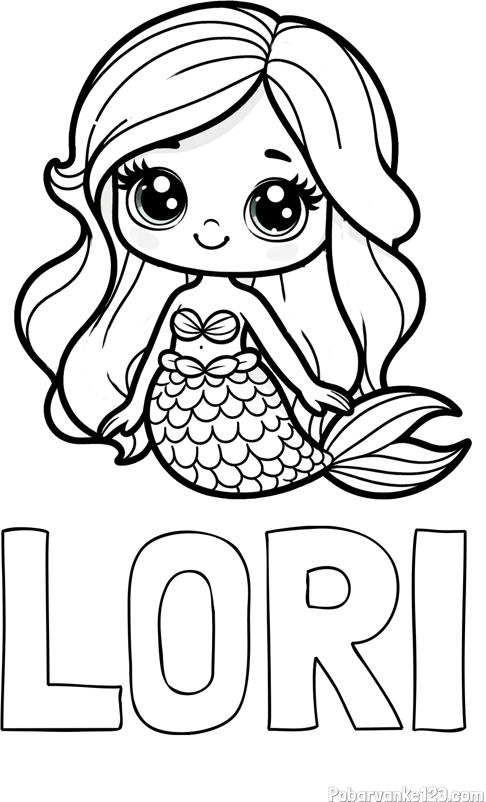 Pobarvanka imena LORI in pobarvanka prikupne morske deklice