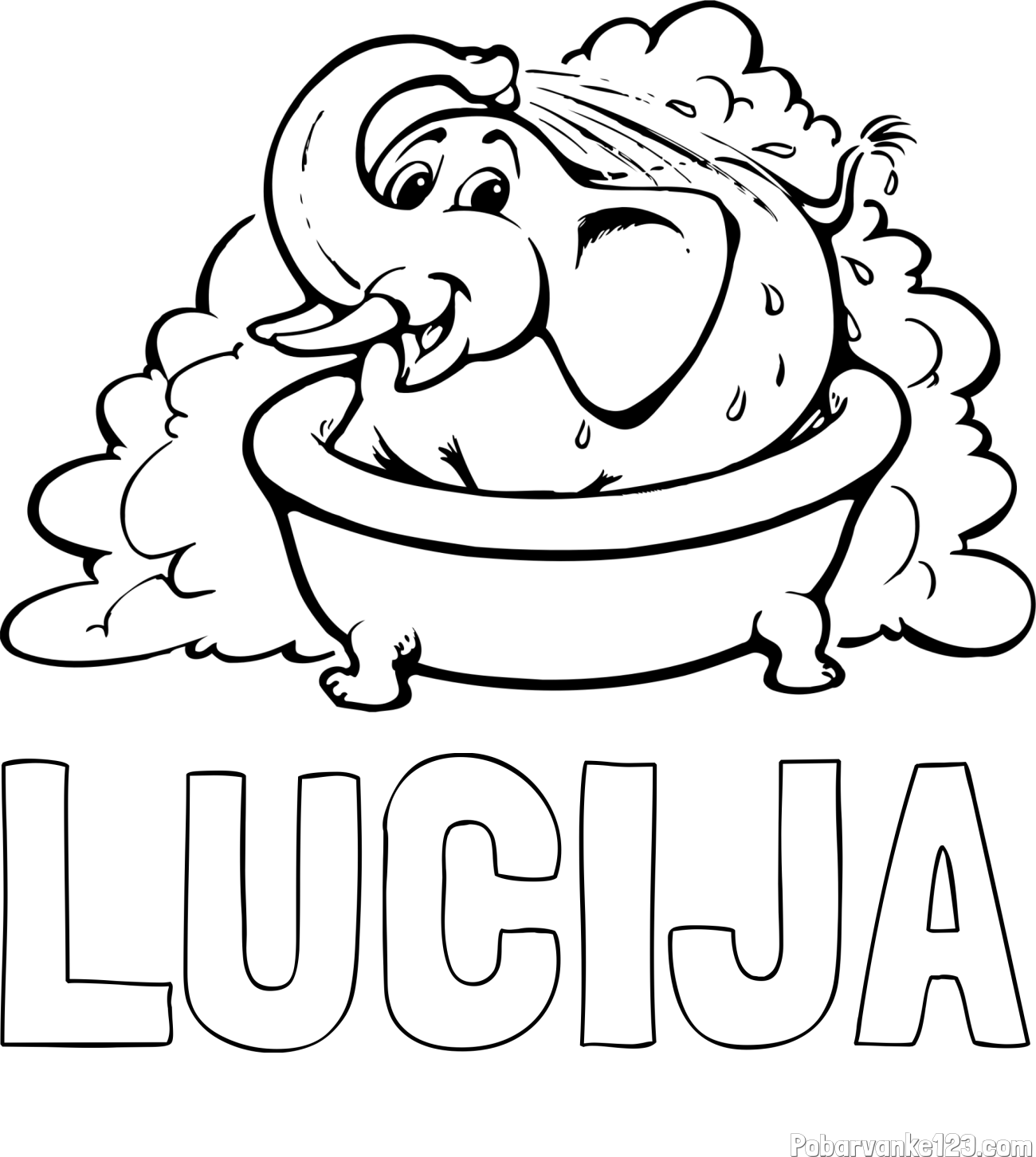 Pobarvanka imena LUCIJA in pobarvanka nasmejanega slončka