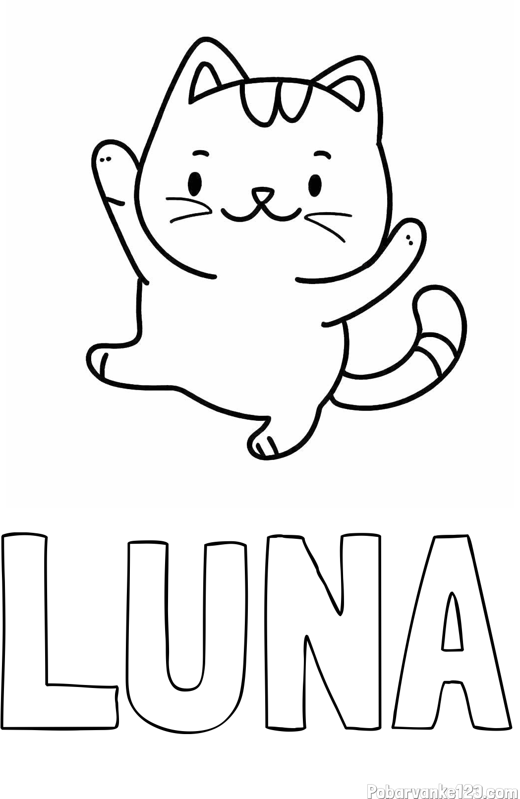 Pobarvanka imena LUNA in pobarvanka razigrane mačke