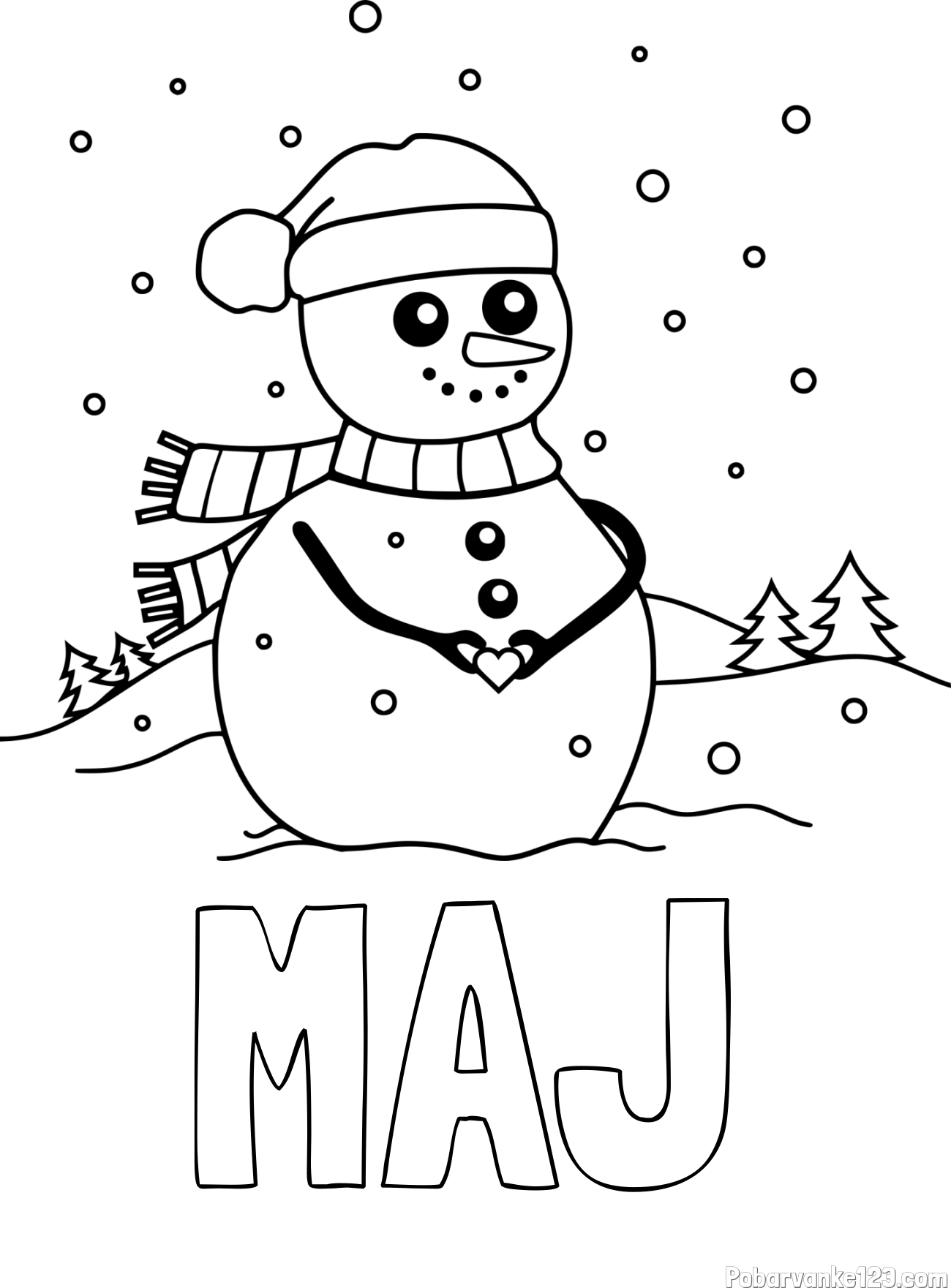 Pobarvanka imena MAJ in pobarvanka prikupnega snežaka