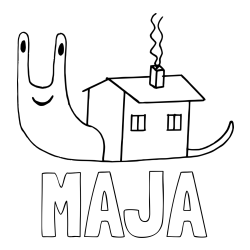 Online izdelana pobarvanka - Pobarvanka imena MAJA in pobarvanka polžka s hiško