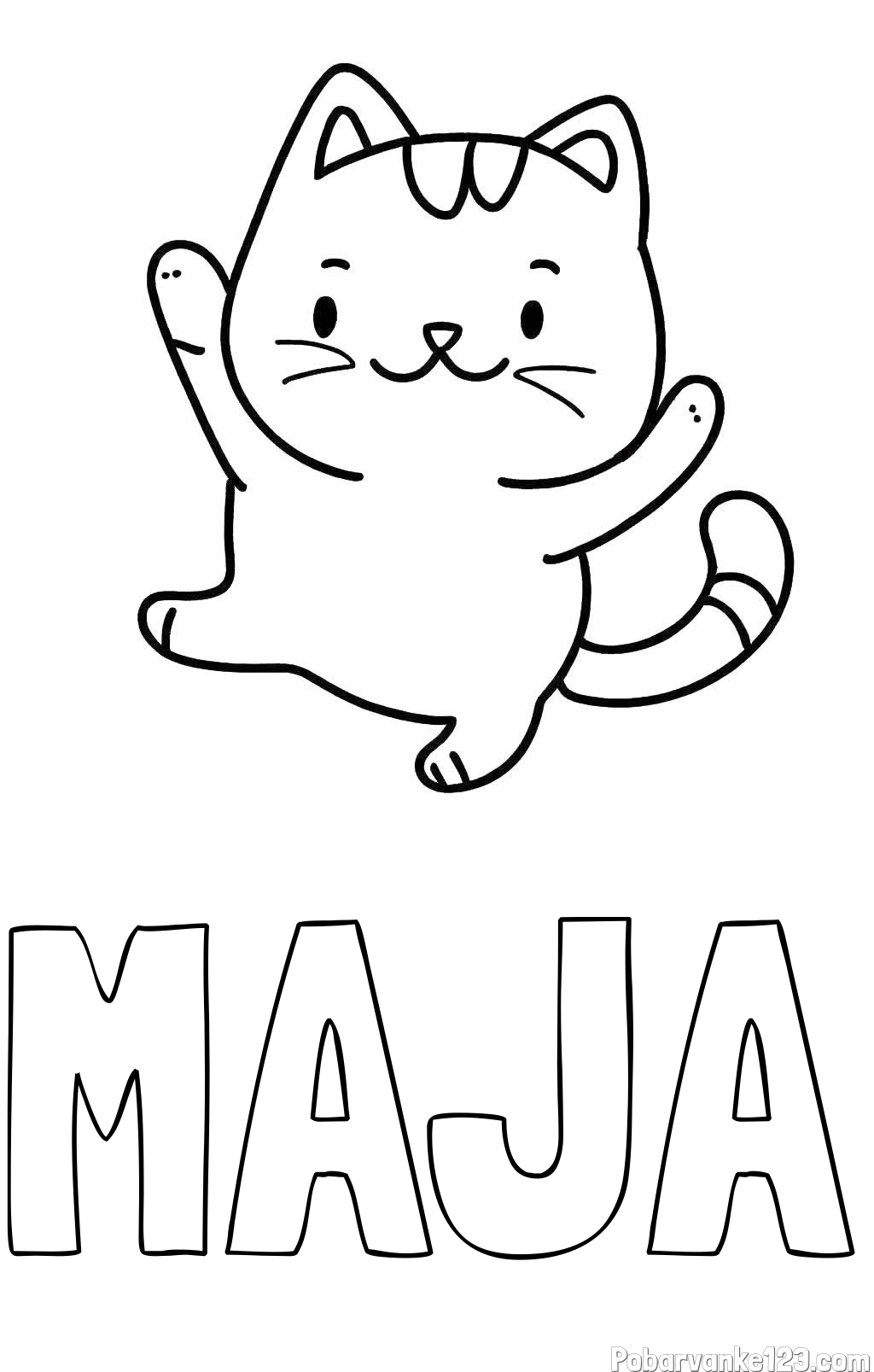 Pobarvanka imena MAJA in pobarvanka razigrane mačke