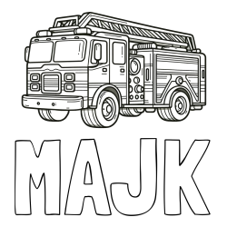 Online izdelana pobarvanka - Pobarvanka imena MAJK in pobarvanka gasilskega avta z veliko podrobnostmi