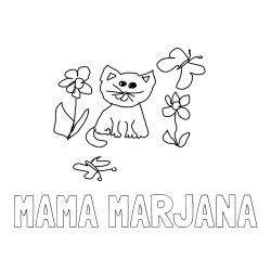 Online izdelana pobarvanka - Pobarvanka imena MAMA MARJANA in mačka v naravi