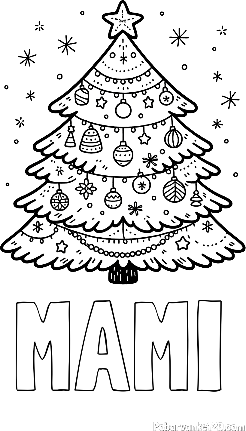 Pobarvanka imena MAMI in pobarvanka novoletne jelke