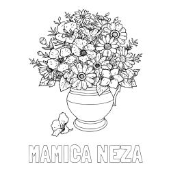 Online izdelana pobarvanka - Pobarvanka imena MAMICA NEŽA in pobarvanka cvetja v vazi