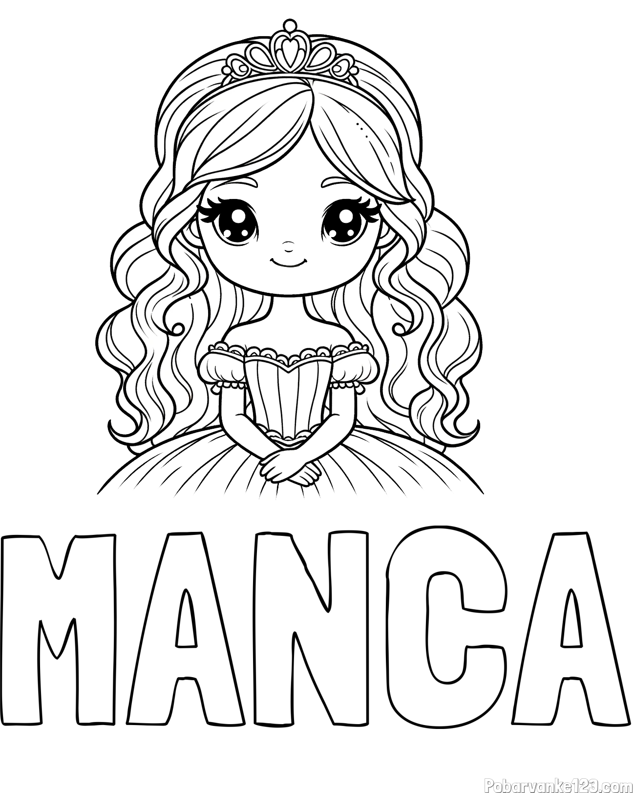 Pobarvanka imena MANCA in pobarvanka ljubke princese