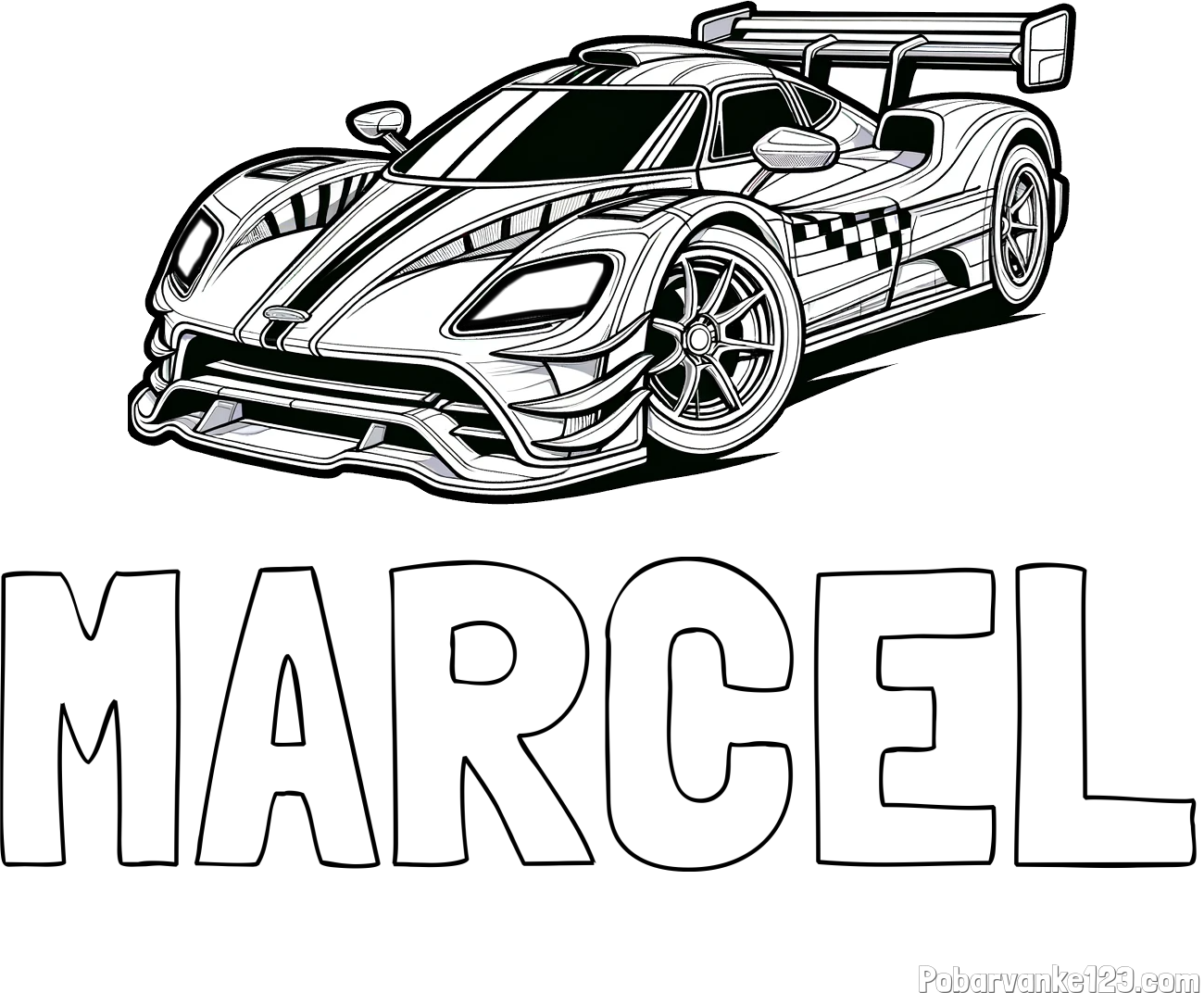 Pobarvanka imena MARCEL in pobarvanka modernega športnega avtomobila