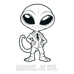 Online izdelana pobarvanka - Pobarvanka imena MARCEL JE KUL in pobarvanka nenavadnega vesoljca